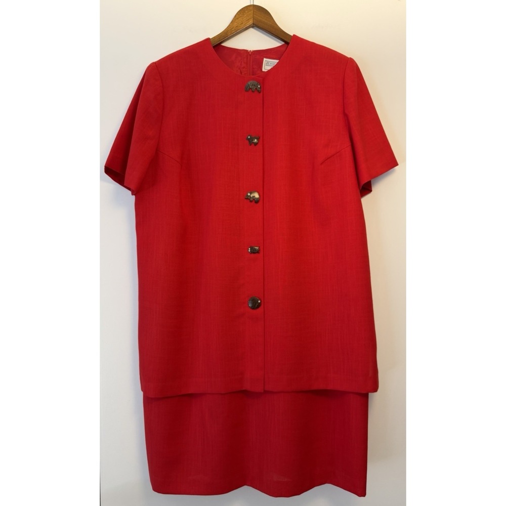 Vintage Jessica Howard Tunic Red Dress Petite 18 Safari Buttons Capsule Piece
